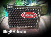 Hand stamped basket weave and rope Peterbilt logo mens leather wallet.