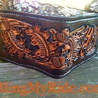 Mens hand tooled wallet with brand.