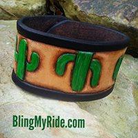Hand tooled and painted cactus cuff bracelet
