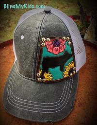 Show pig hand tooled and painted leather patch ball cap