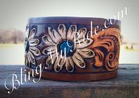 Hand tooled and painted daisy cuff bracelet.