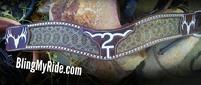 Hand tooled brand/initial genuine rattlesnake skin tripping collar. With Silver spots.
